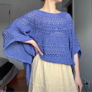 Blue Crochet Poncho Shawl Bathing Suit Cover Up